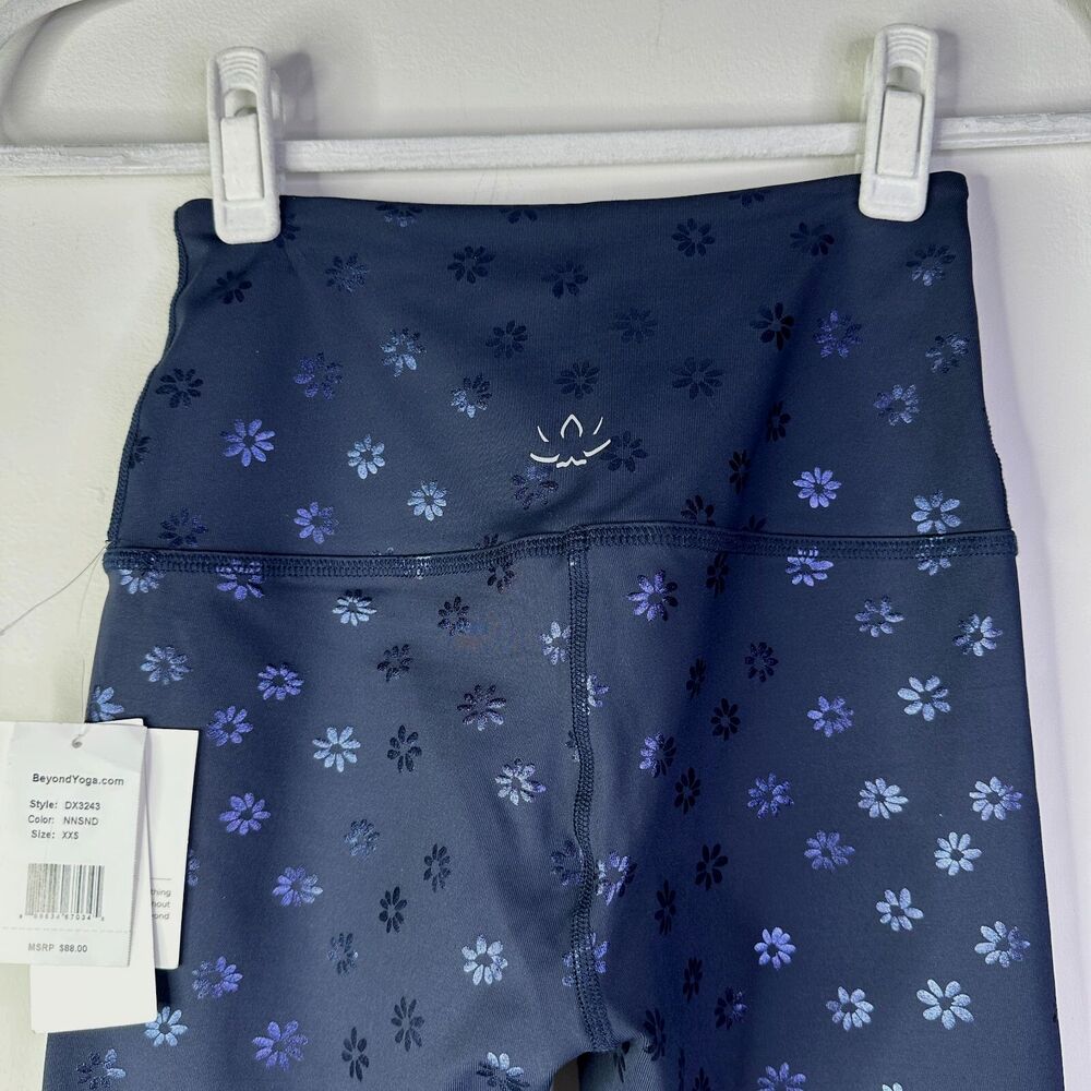 BEYOND YOGA Leggings Women XXS Blue Navy Daisy Shimmer Athleisure Stretch NWT - Picture 5 of 13